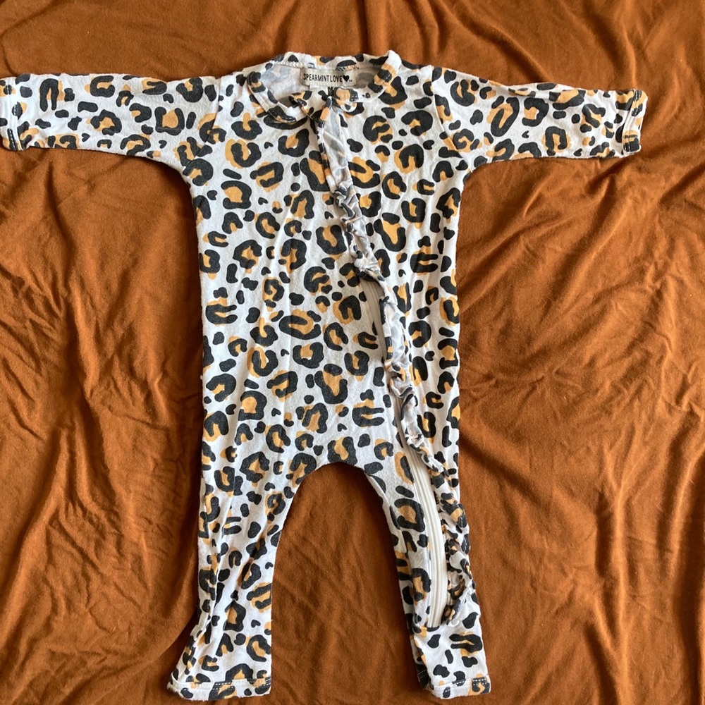 SpearmintLOVE Leopard Zipper Ruffle Romper